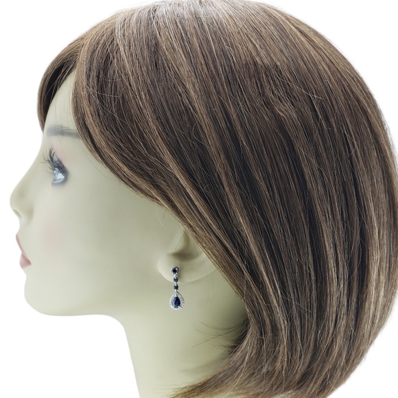 14K White Gold Sapphire and Diamond Drop Earrings JAGi Certified #15951 - Picture 6 of 8